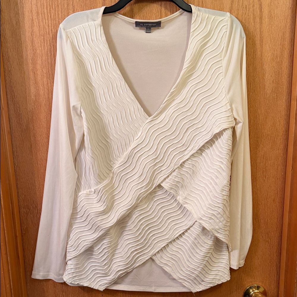 NY Collection Cream Textured V-Neck Blouse